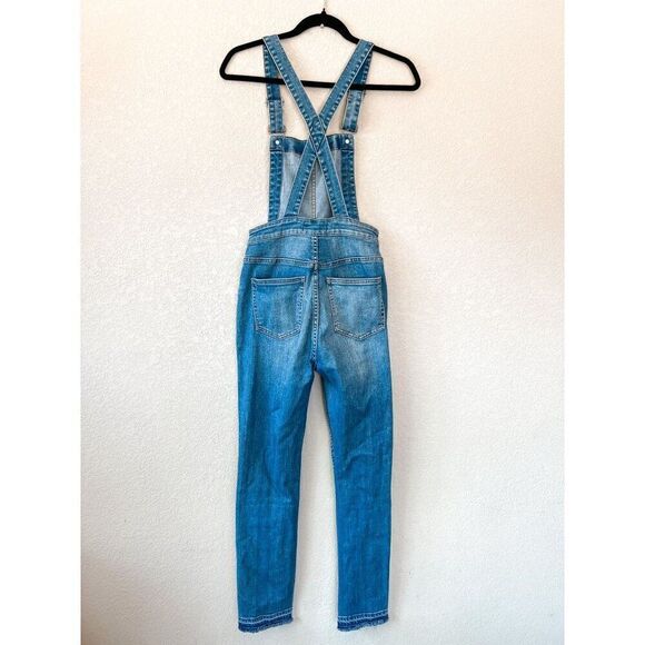 Madewell Skinny Denim Overalls in Kemp Wash Bibs Jeans Raw Frayed Hem Size XS - Picture 5 of 7